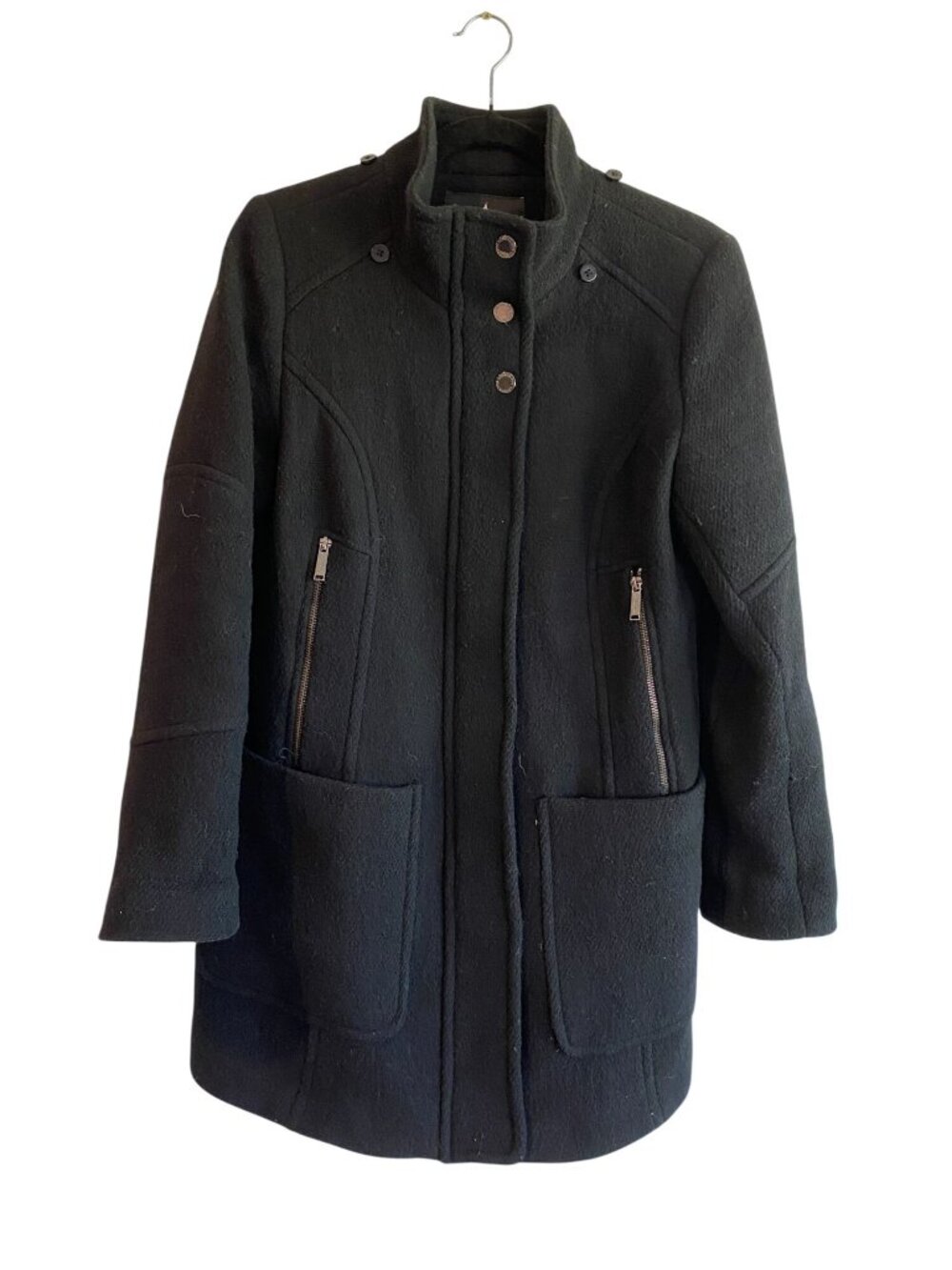 London Fog Womens Wool Blend Coat S Black Funnel Neck Zip Front Winter Jacket